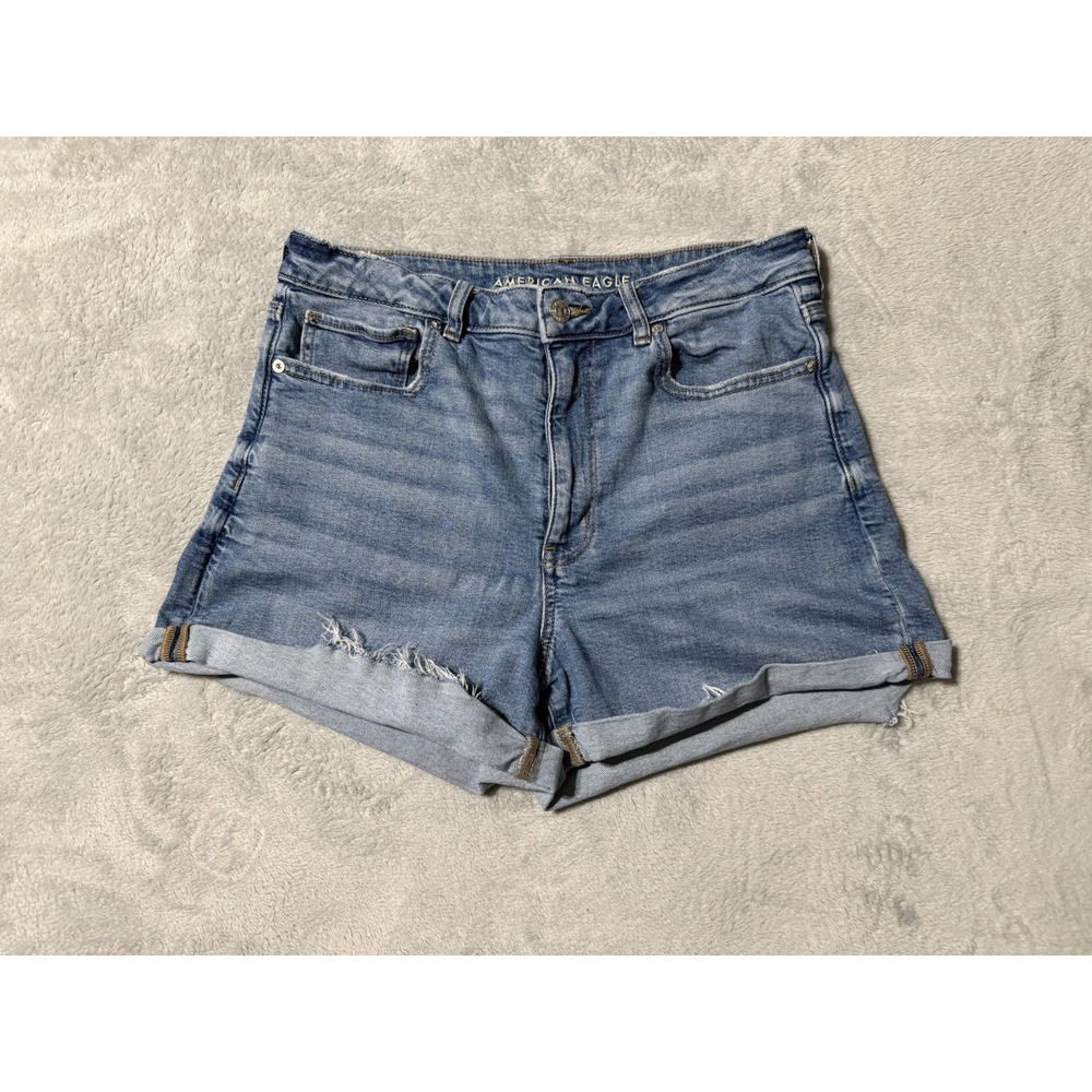 American Eagle Shorts Womens 12 Blue Mom Short Stretch Denim Cuffed 31